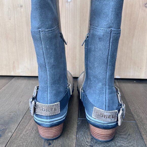 Sorel Slimboot Waterproof Suede Leather Boots Size 7 Brown Gray Tall All Weather - Picture 4 of 9